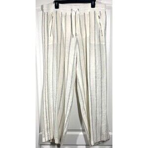 Athleta Wide Leg Linen Pants Size 16 White Stripe Cabo Tide Pull On Beach